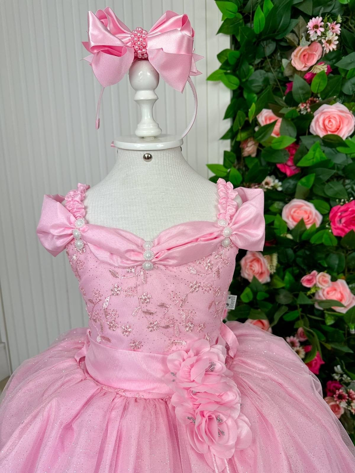Vestido Marie Longo Manga Princesa Rosa Bebe