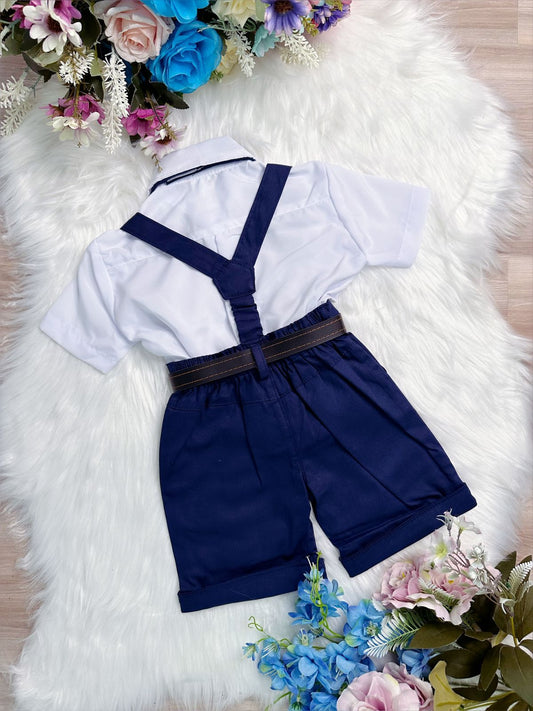 Conjunto Social Short Susp. Gravata Azul Marinho Camisa