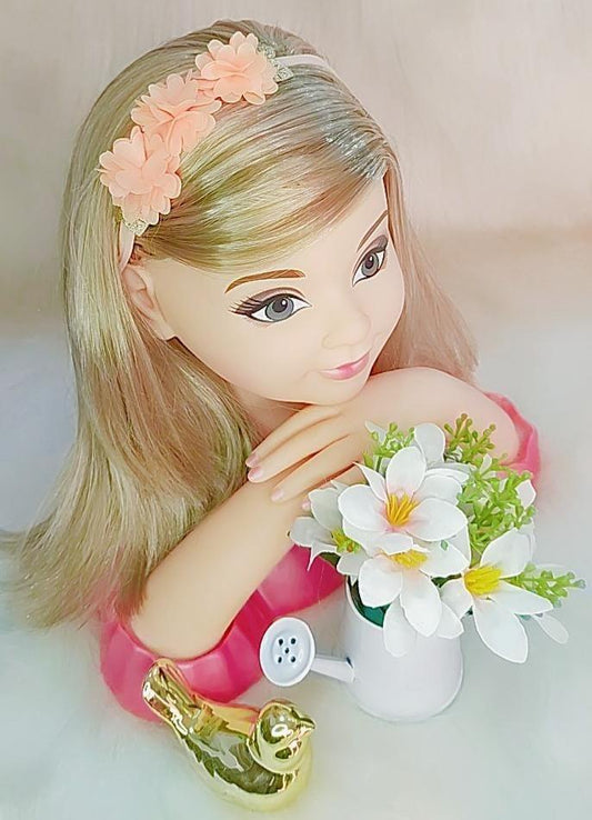 Faixinha de Cabelo Bebê Dourada em Meia de Seda com Apliques de Flores para Dam