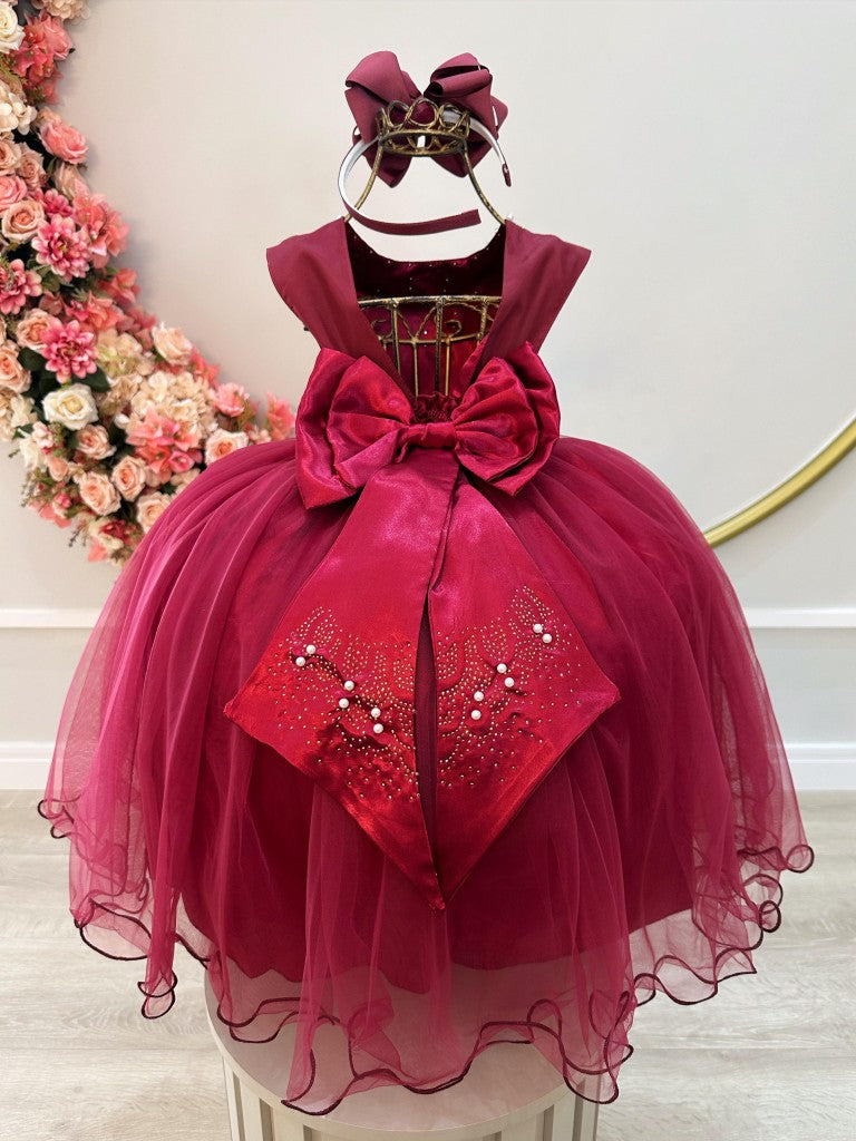 Vestido Infantil Damas de Honra Longo Marsala Pérolas
