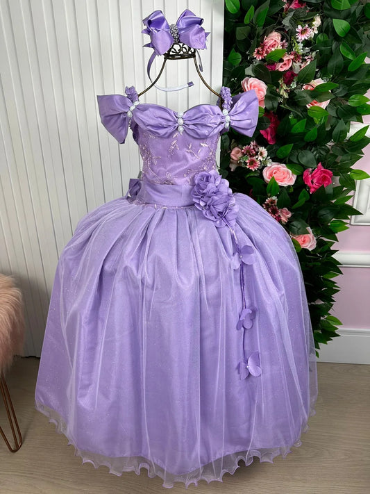 Vestido Longo Manga Princesa Lilas