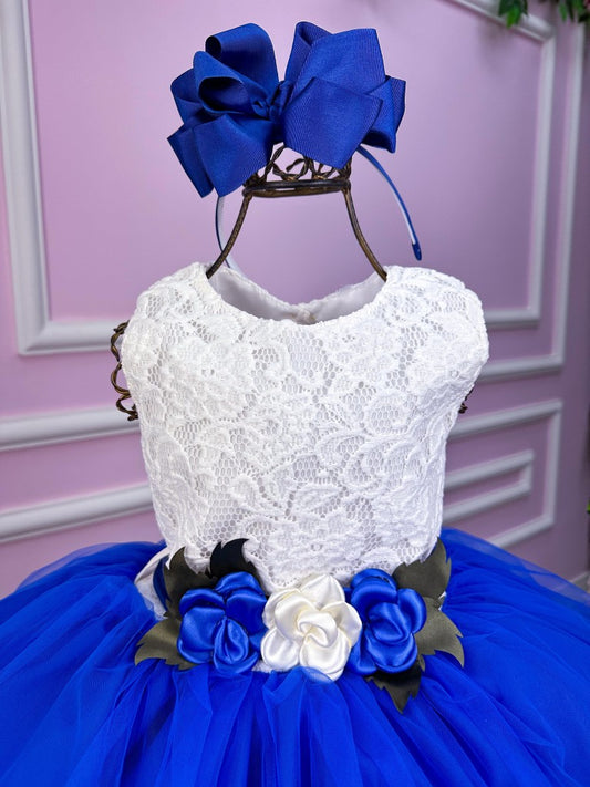 Vestido Juvenil Elegante Off com Saia Azul Royal