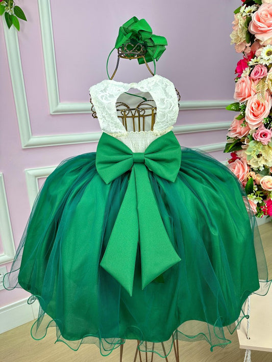 Vestido Infantil Off em Samambaia Escura com Saia Verde Vibrante e Design Moderno para Festa de Aniversário