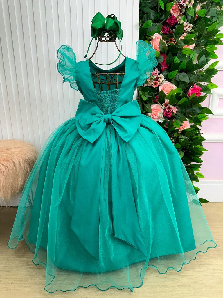 Vestido Infantil Verde Jade em Poliéster com Renda Delicada para Daminhas