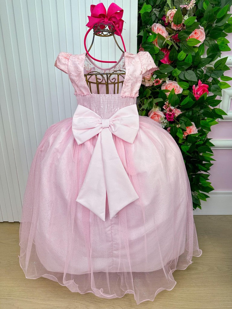 Vestido Vila Lele Longo Jardim Encantado Borboletas Rosa Bebe