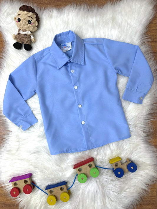 Conjunto Social Infantil Azul Claro em Algodão com Camisa Social de Manga Longa para Festa