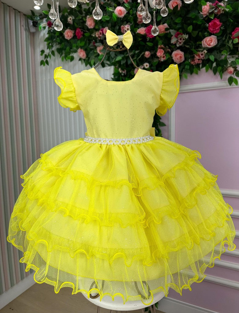 Vestido Amarelo Infantil Ysa Kids com Laço Elegante