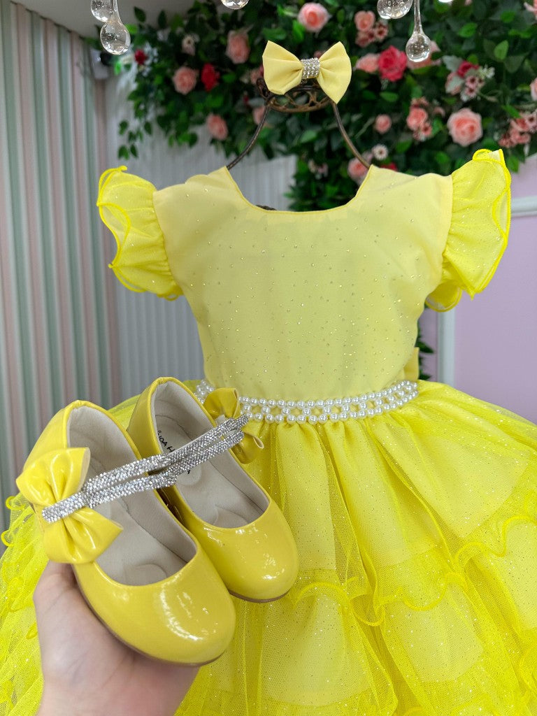 Vestido Amarelo Infantil Ysa Kids com Laço Elegante