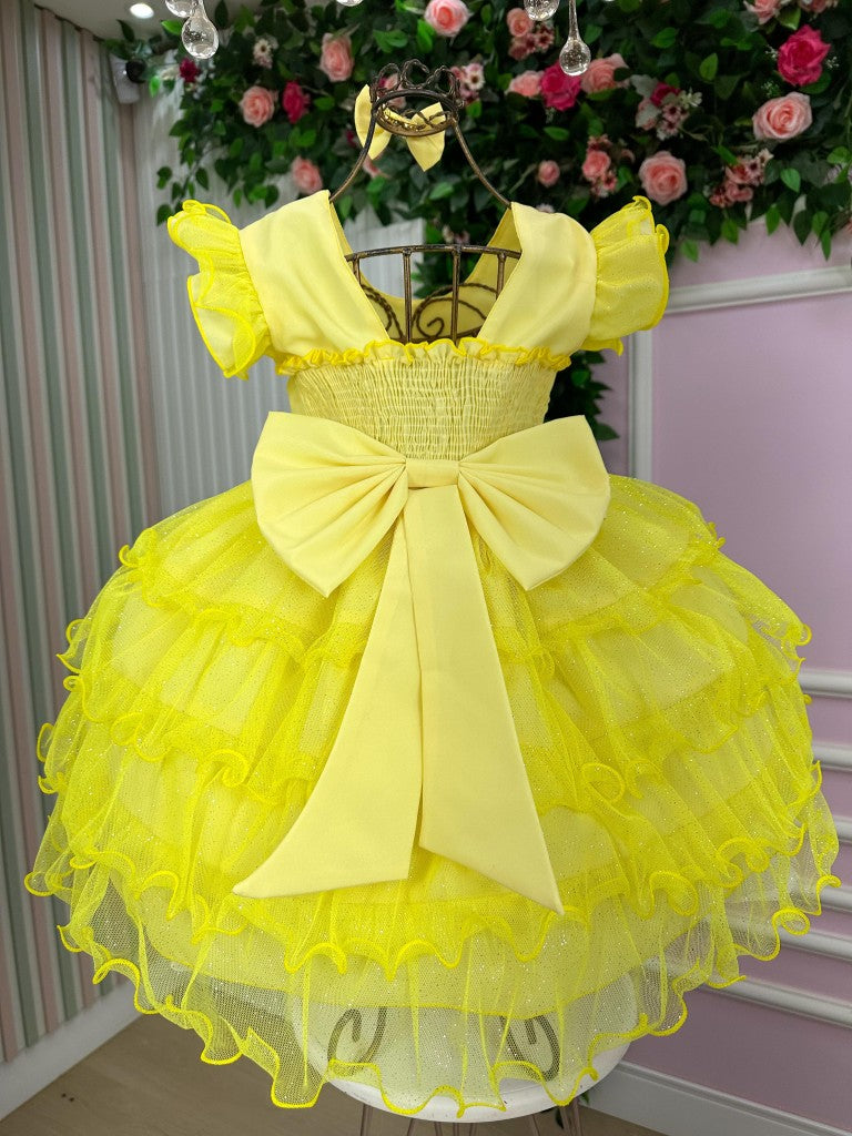 Vestido Amarelo Infantil Ysa Kids com Laço Elegante
