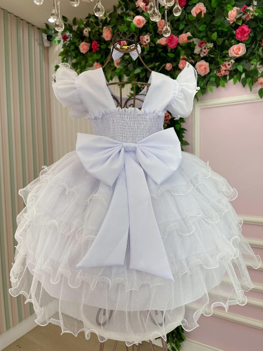Vestido Infantil Branco em Cetim com Saia Rodada para Daminhas