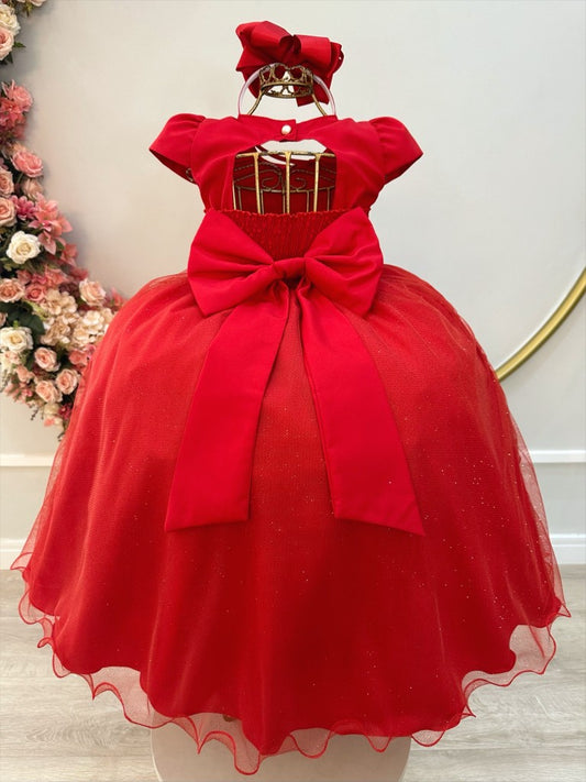 Vestido Infantil Longo Vermelho Busto Nervura Festas Daminha