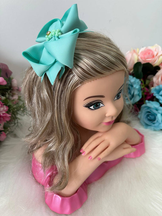 Laço Infantil Verde Tiffany com Strass para Estilo Princesa