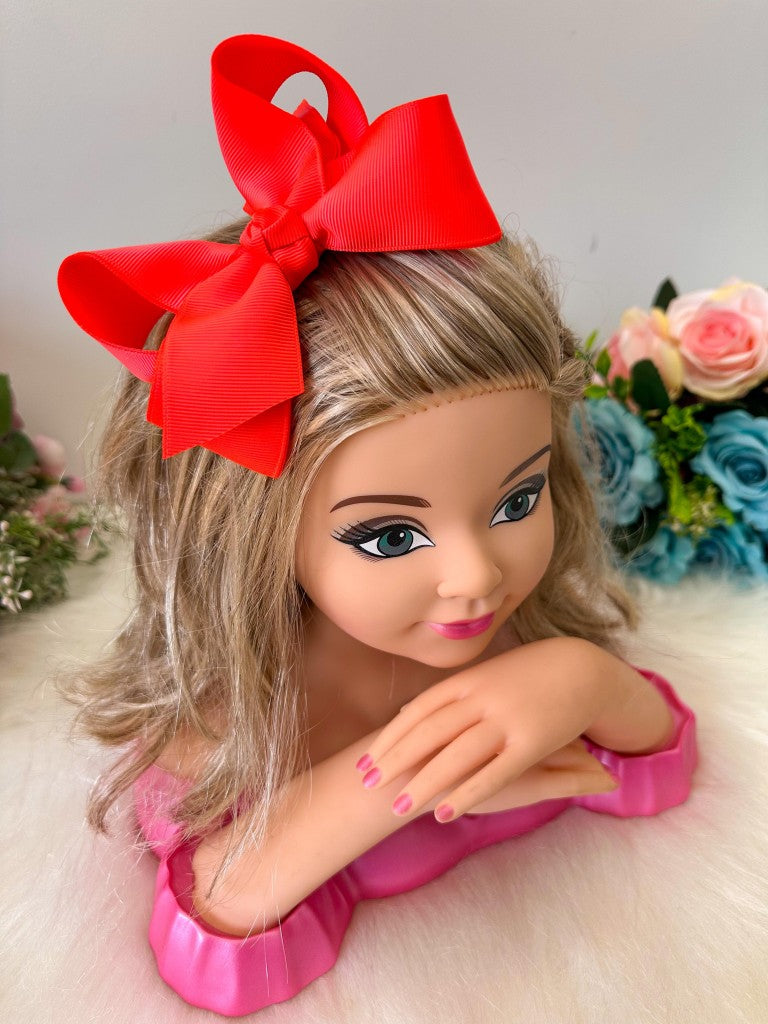 Laço Infantil Laranja Fluorescente em Renda com Detalhes Elegantes para Estilo Princesa