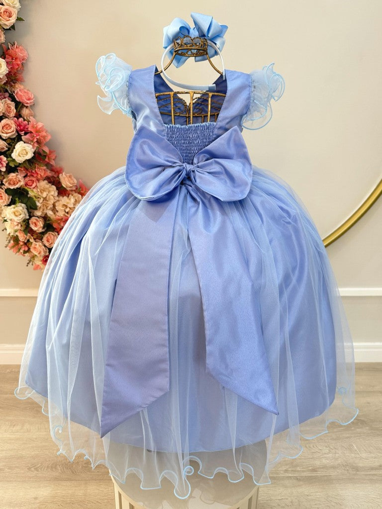 Vestido Infantil Longo Azul C/ Apliques Luxo Daminas Festas