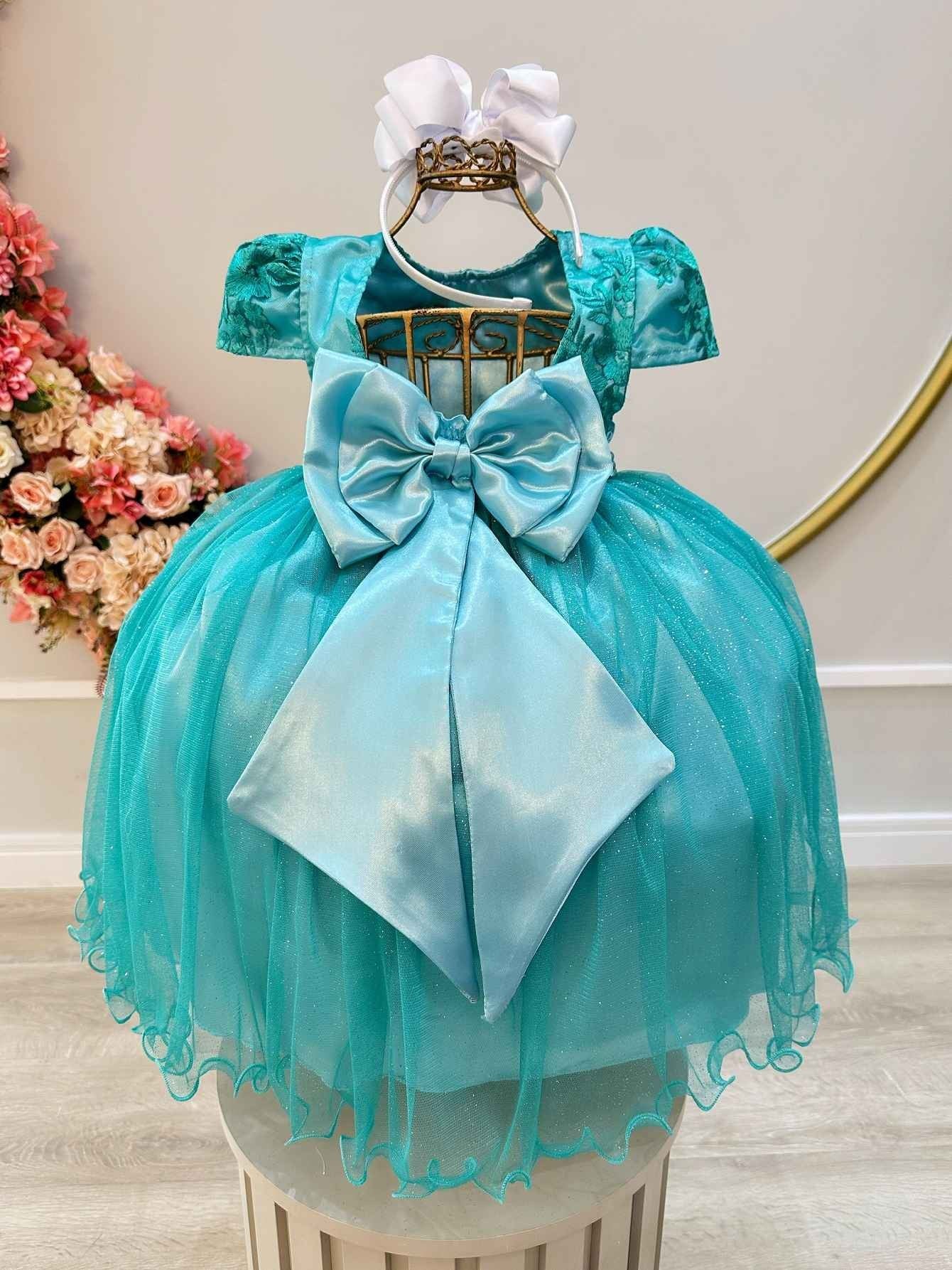 Vestido Infantil Verde Tule C/ Renda Casamento Luxo