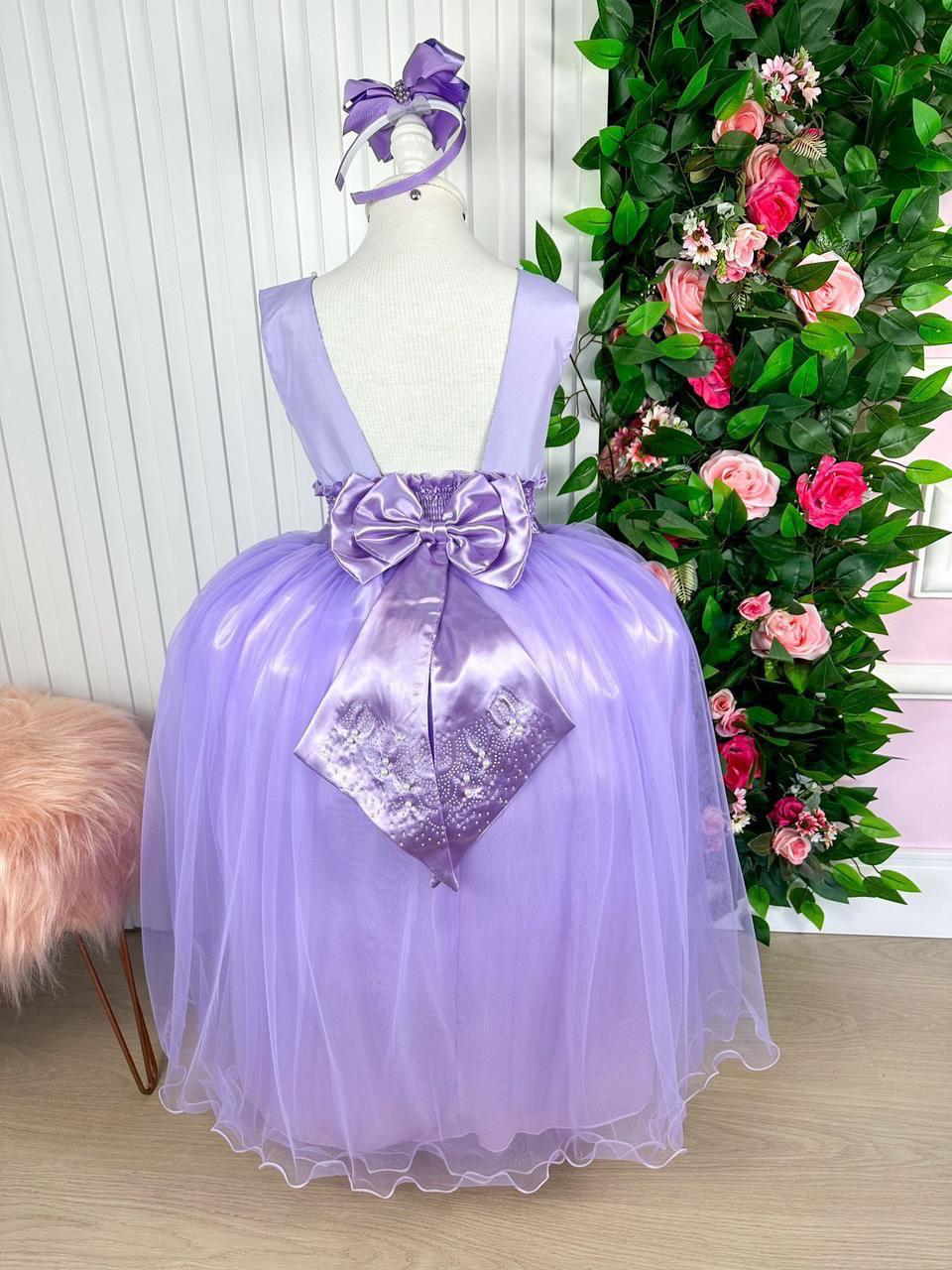 Vestido Infantil Lilás em Poliéster com Saia Longa e Estilo Elegante para Festa