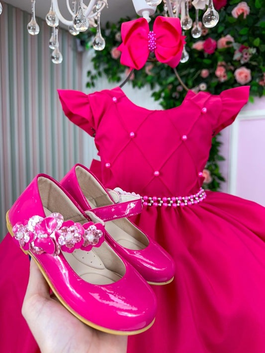 Vestido Infantil Rosa em Material Premium com Brilho Luxuoso para Festas