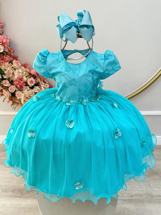 Vestido Infantil Verde em Renda com Saia Rodada para Daminhas