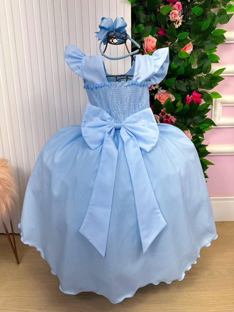 Vestido Infantil Azul Bebê em Poliéster com Saia Longa e Estilo Sofisticado para Festas