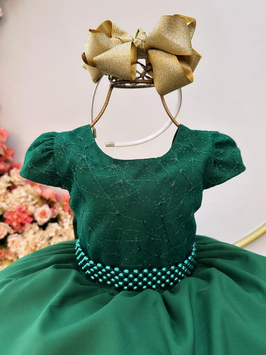 Vestido Infantil Verde Militar em Renda com Saia Rodada para Daminhas