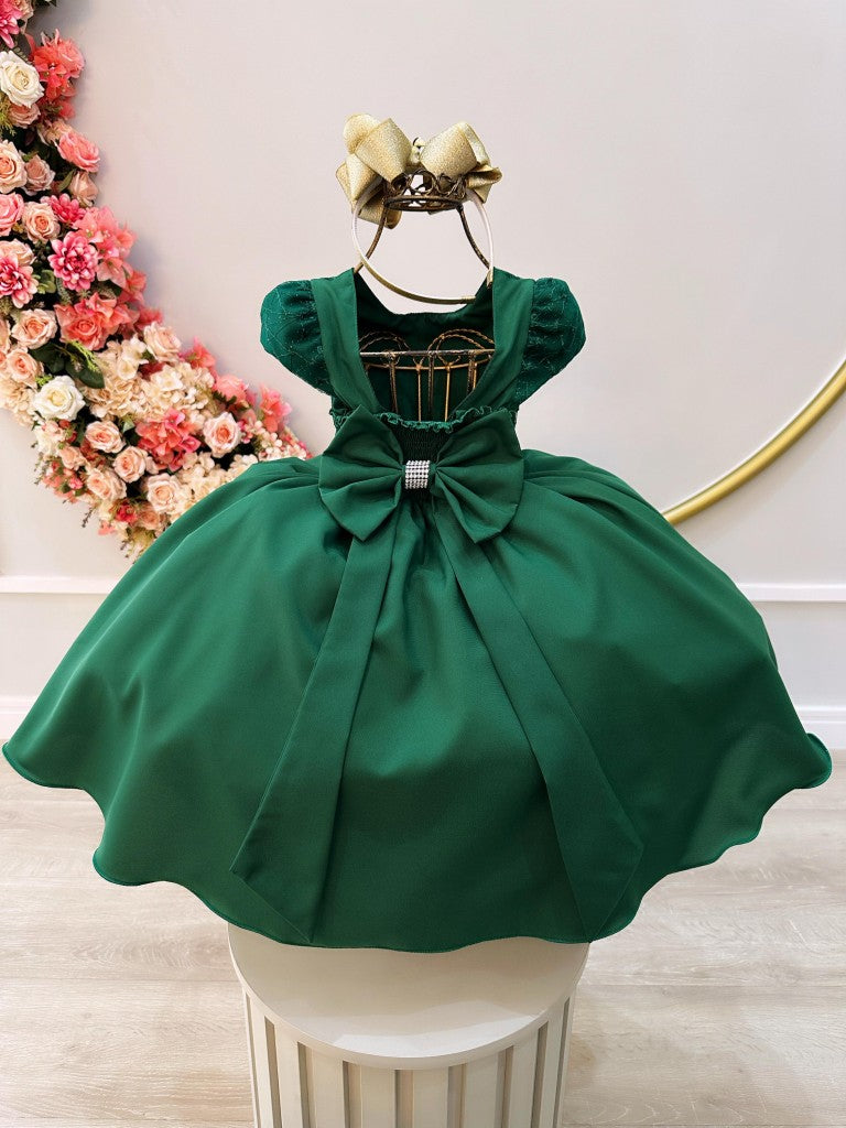 Vestido Infantil Verde Militar em Renda com Saia Rodada para Daminhas