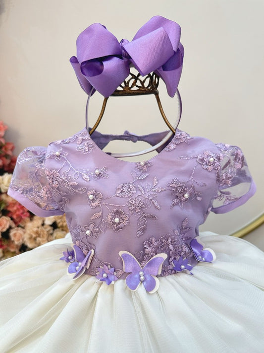 Vestido Infantil Lilás em Tule com Saia de Babados para Festas
