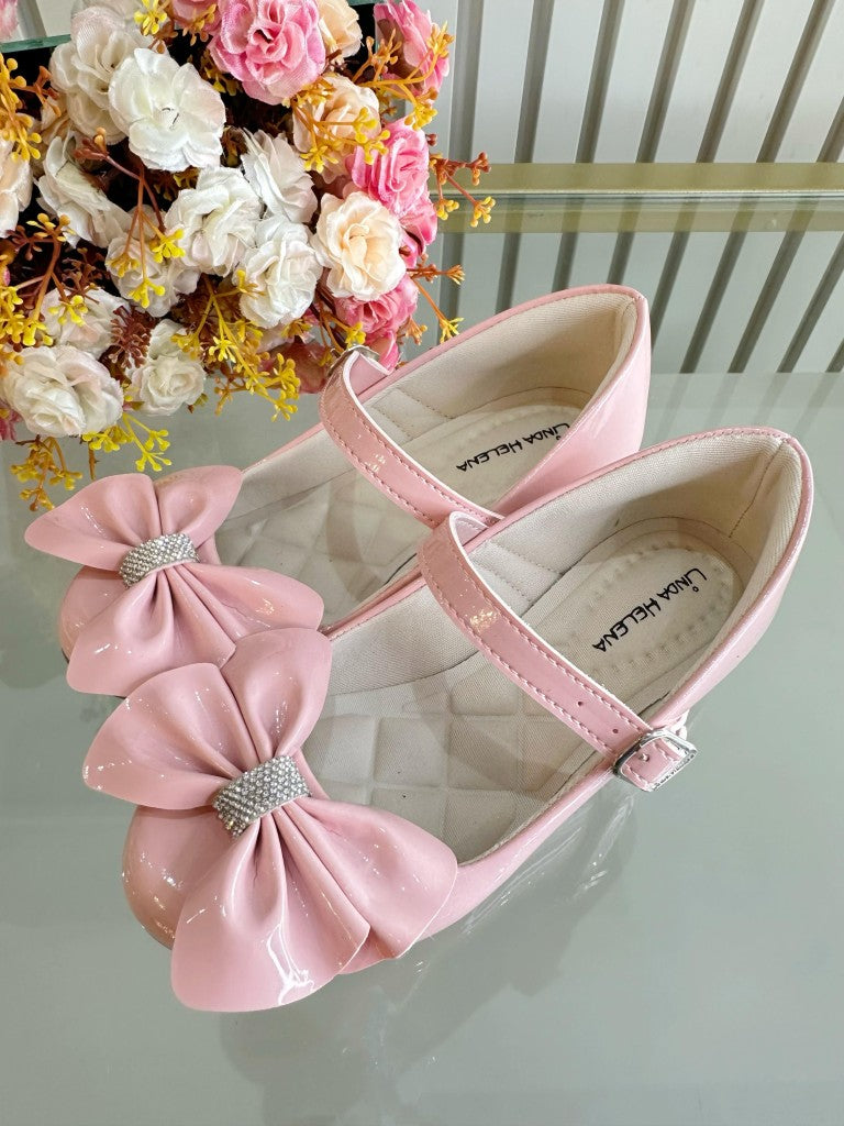 Sapatinho C/ Salto Rosa Verniz Aplique de Lacinho e Strass