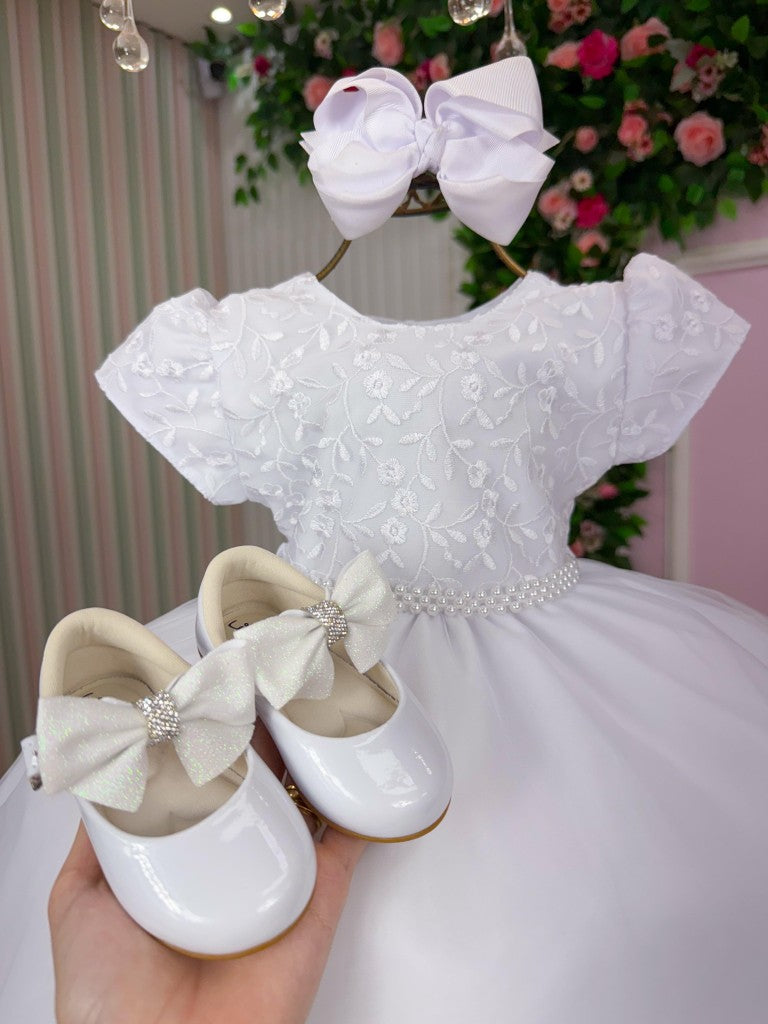 Vestido Infantil Branco em Algodão com Laço nas Costas para Daminhas