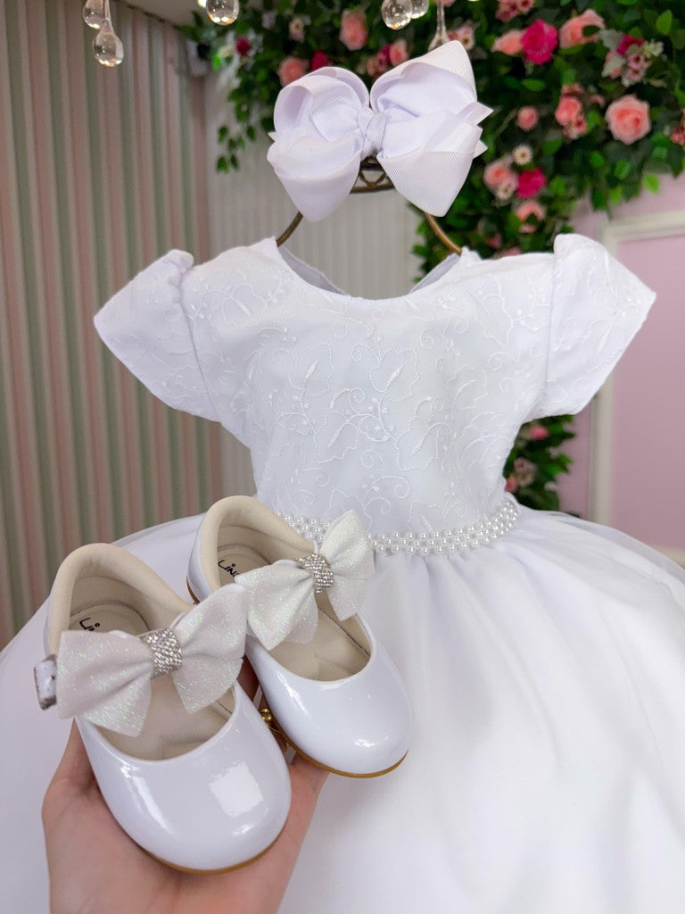 Vestido Infantil Branco em Algodão com Laço Elegante para Daminhas