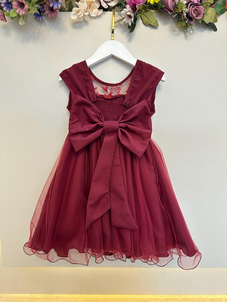 Vestido Infantil Marsala em Renda com Babados para Festa