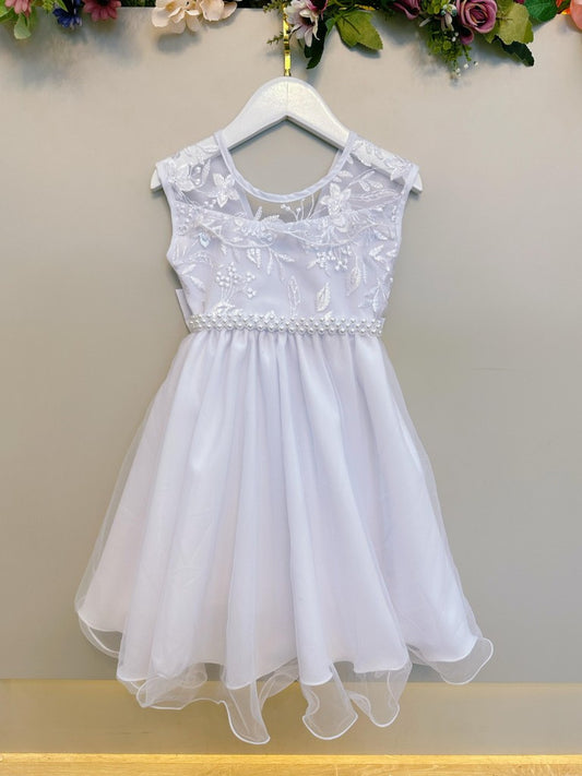 Vestido Infantil Branco C/ Babados e Renda Daminhas Festas