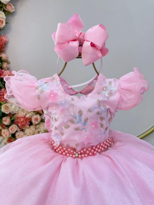 Vestido Infantil Rosa em Cetim com Saia Rodada para Festa de Aniversário