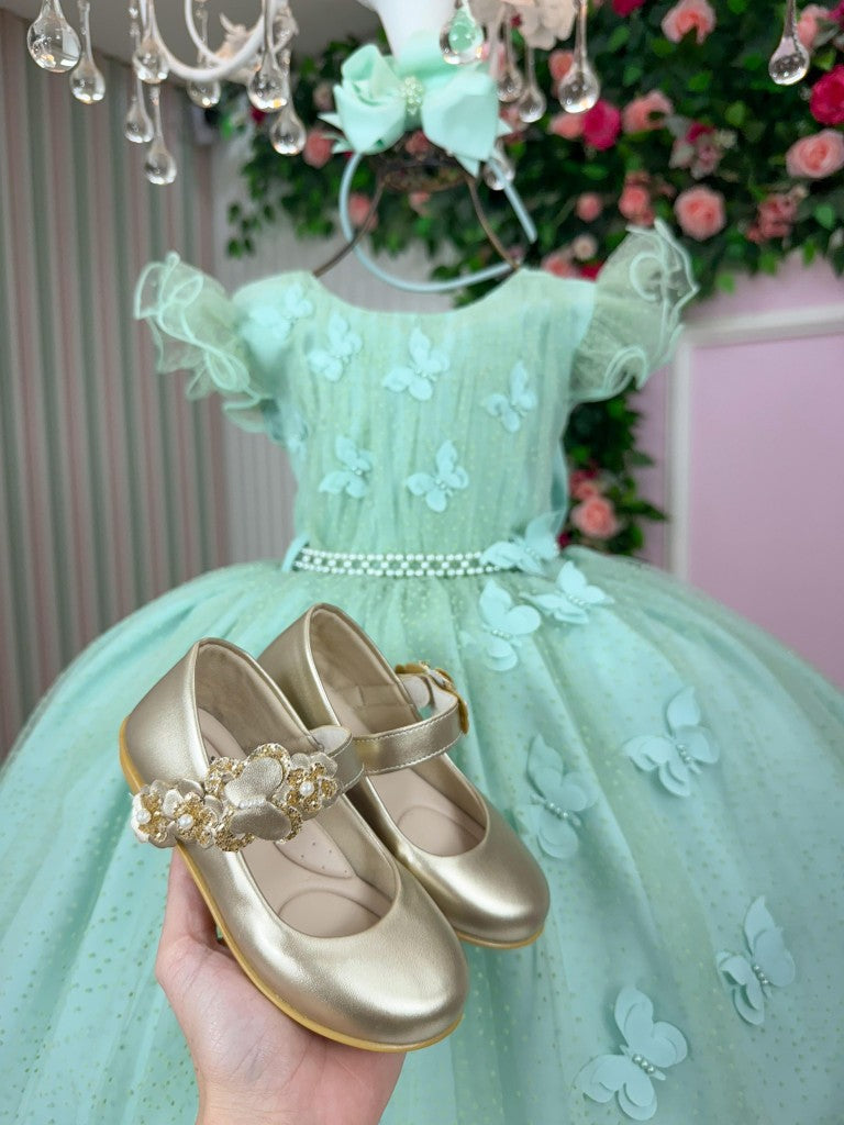 Vestido Infantil Verde Menta em Cetim com Saia Rodada para Festa de Aniversário