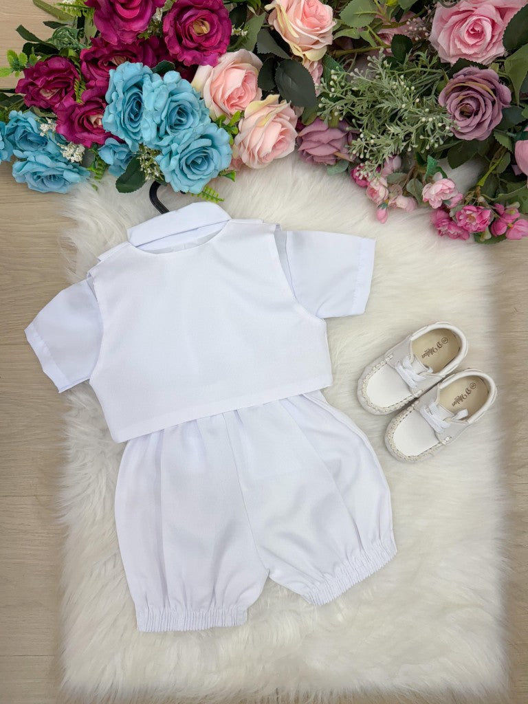 Conjunto Social Infantil Branco em Algodão com Gravata Borboleta para Pajem