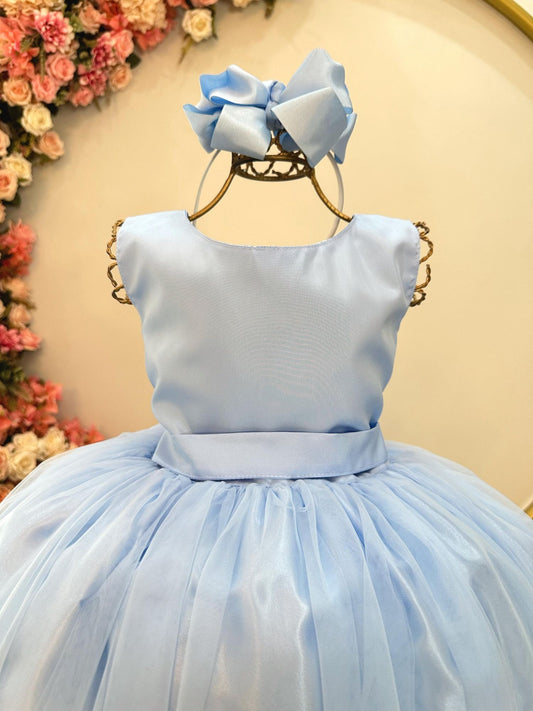 Vestido Infantil Longo Azul Bebê Claro Festas Luxo