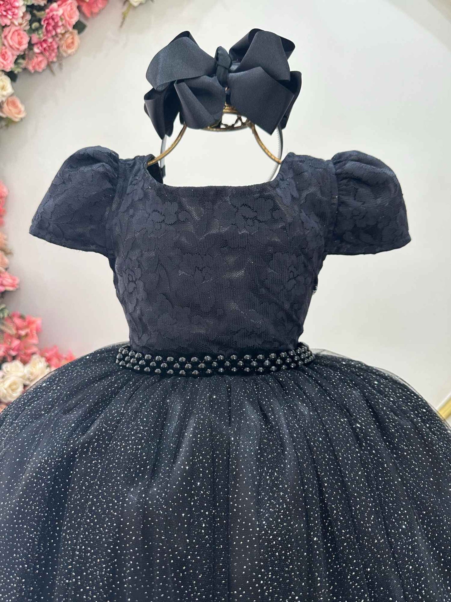 Vestido Infantil Preto Longo Damas C/ Renda Casamento