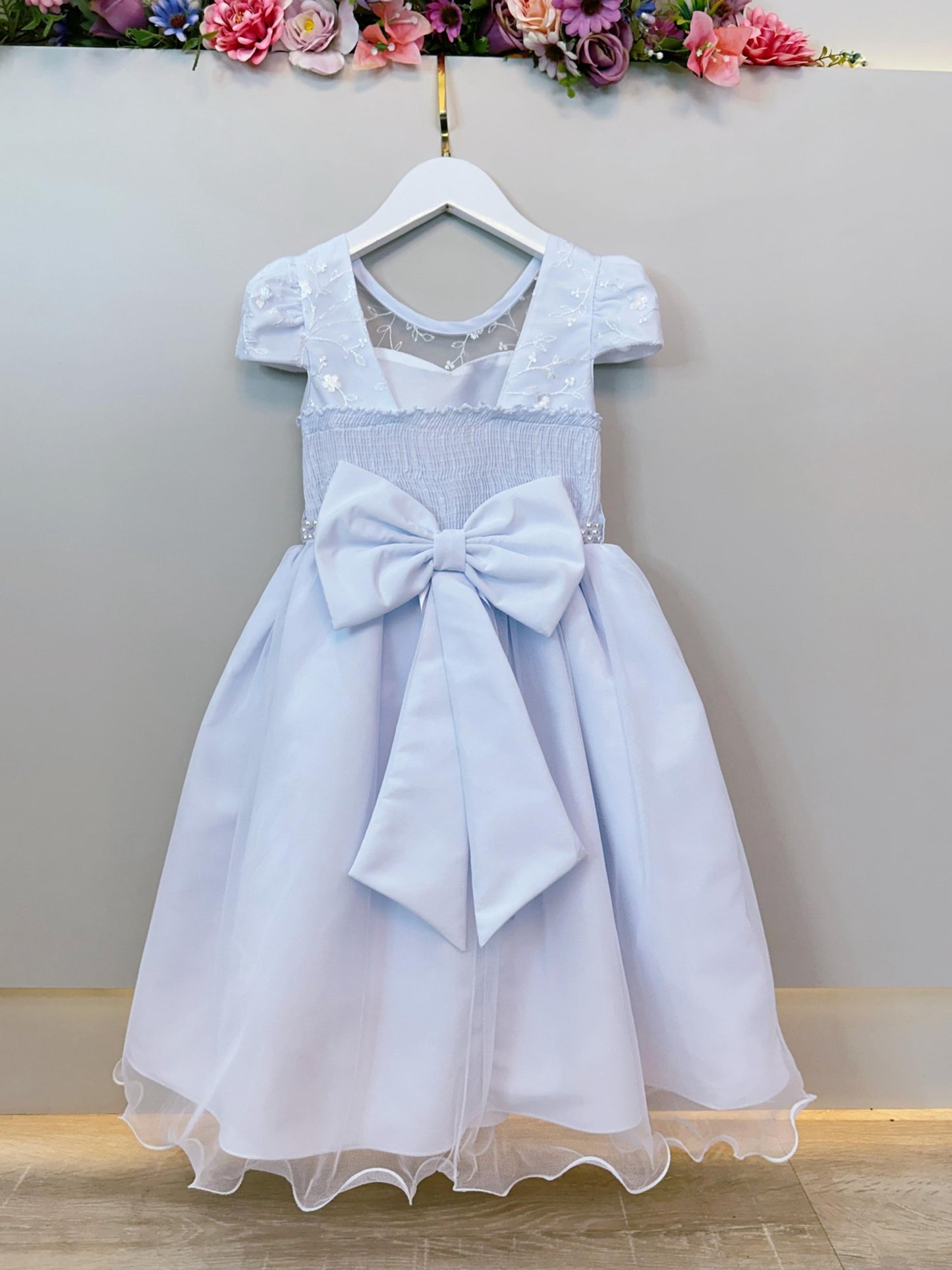 Vestido Infantil Branco C/ Renda e Pérolas Festas Daminhas
