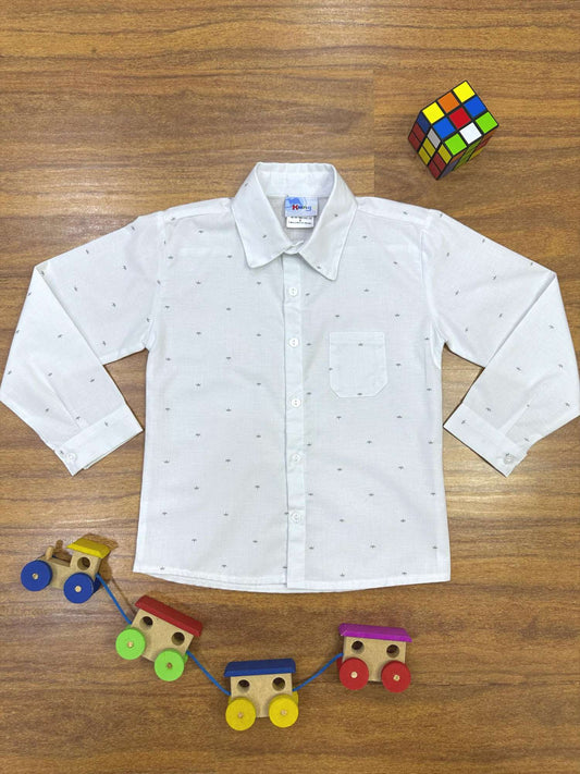 Camisa Social Branca Estampa Coroa Manga Longa Algodão