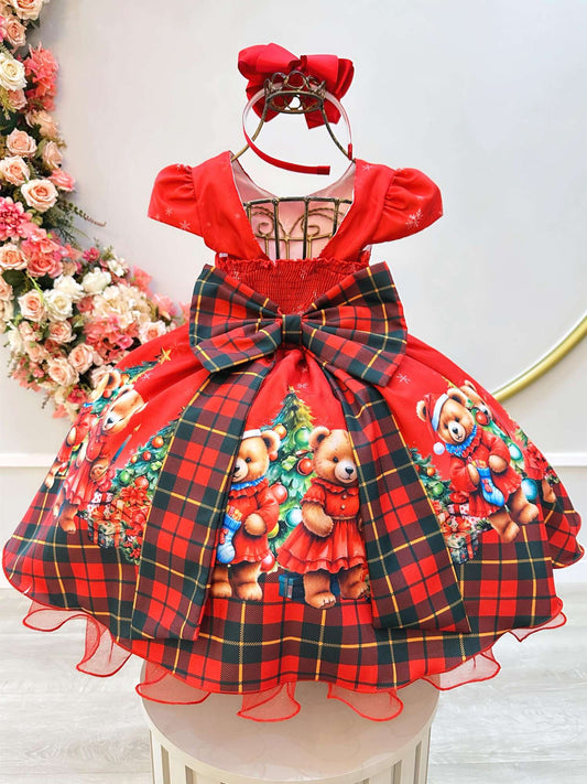 Vestido Infantil Vermelho Ursinhos Festas Natal
