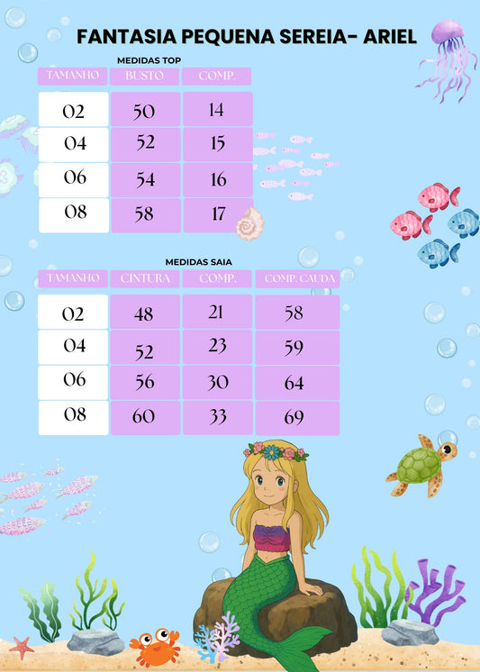Fantasia Pequena Sereia- Ariel Top Roxo e Calda Verde