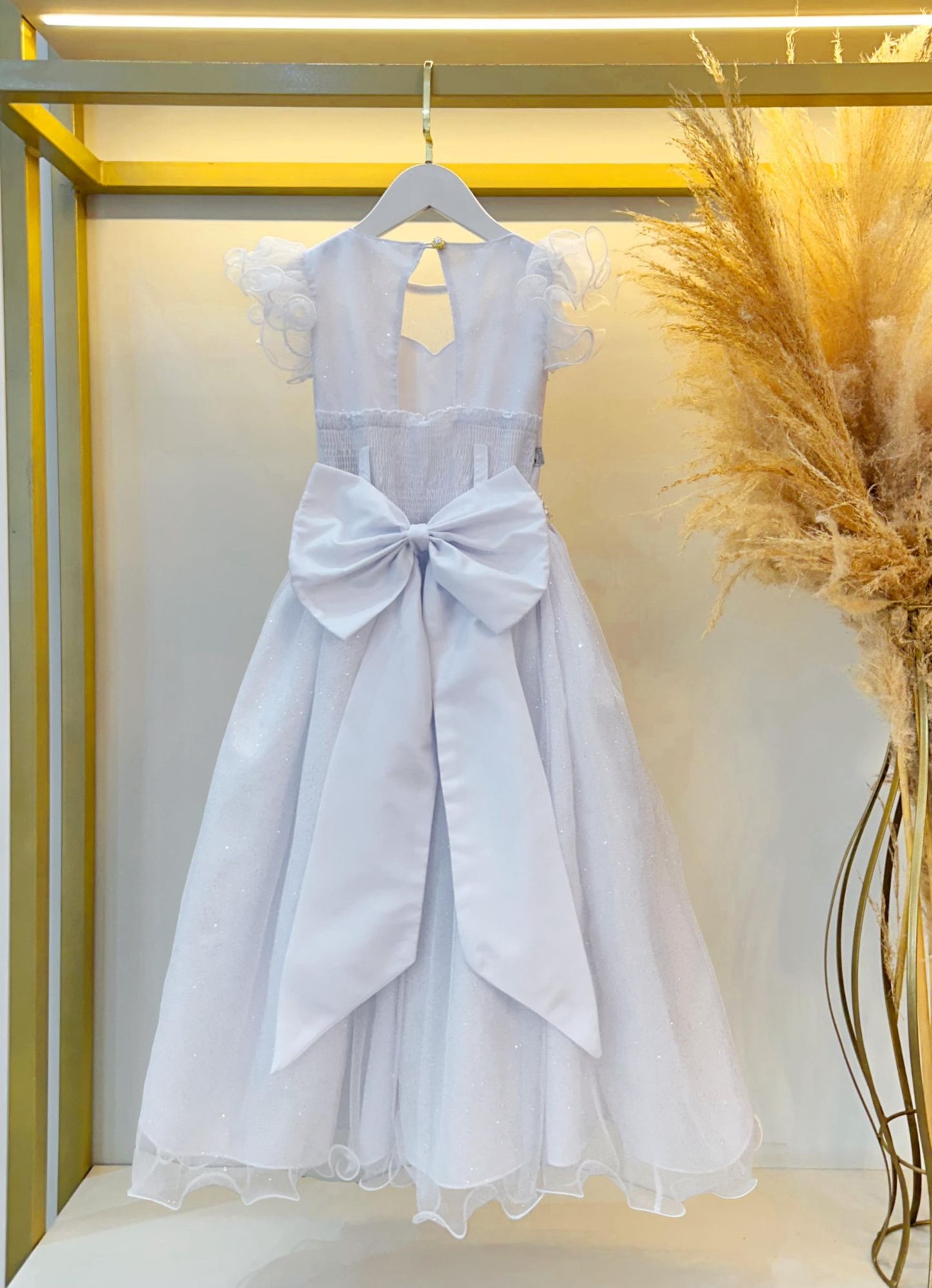 Vestido Infantil Longo Branco Daminhas de Honra C/ Glitter