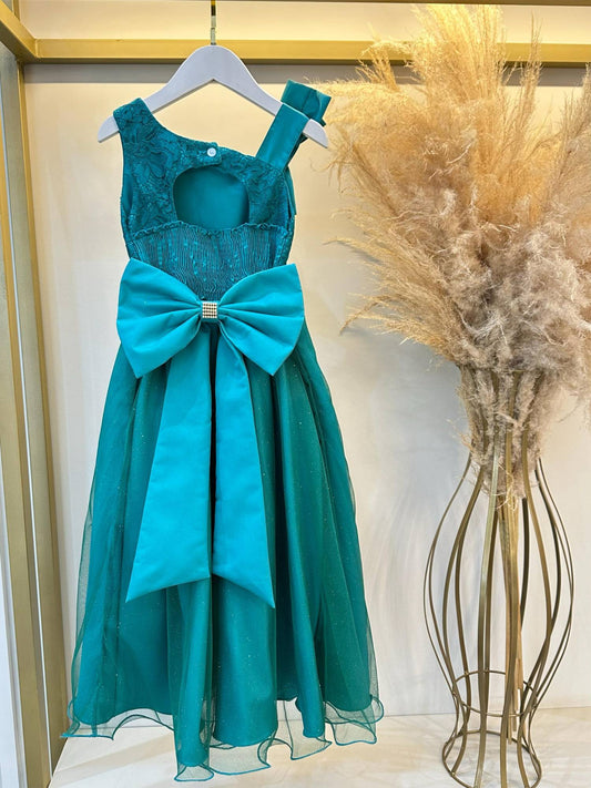 Vestido Infantil Longo Verde Busto Renda Festas Daminhas