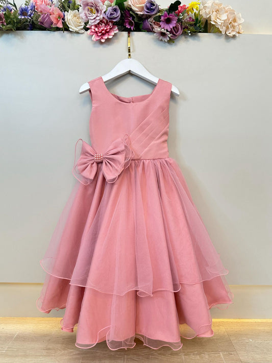 Vestido Infantil Rose Busto Drapeado Aplique Laço Damas