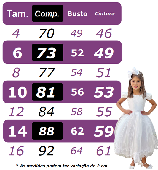 Vestido Infantil Branco Busto Nervura Daminhas Festas Luxo