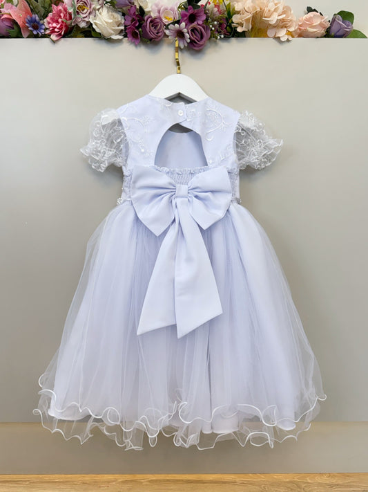 Vestido Infantil Branco Busto Com Renda Bordado Daminhas