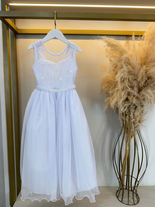 Vestido Infantil Longo Branco C/ Renda Casamento Festas
