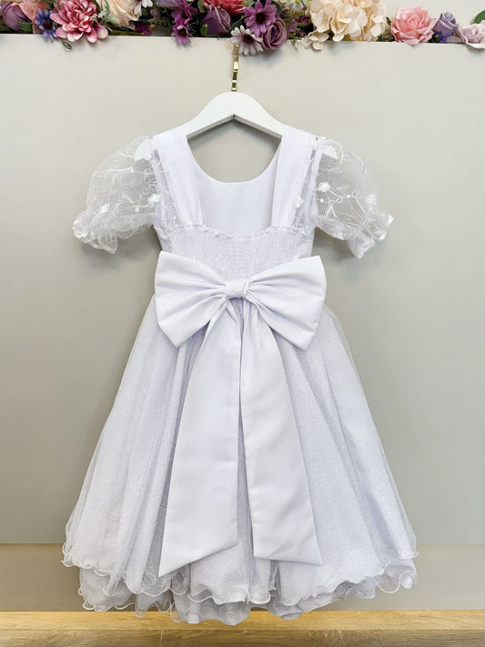 Vestido Infantil Branco Busto C/ Renda Glitter Daminhas