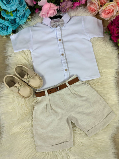 Conjunto Social Linho Shorts Estampado Elegância Moderna