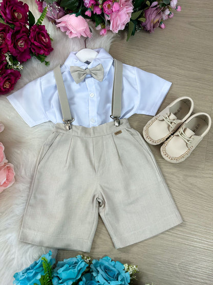 Conjunto Social Infantil Marrom em Algodão com Gravata Borboleta e Colete para Casamento