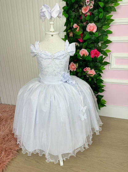 Vestido Infantil Branco em Tecido Misto com Manga Princesa e Saia Rodada para Daminhas